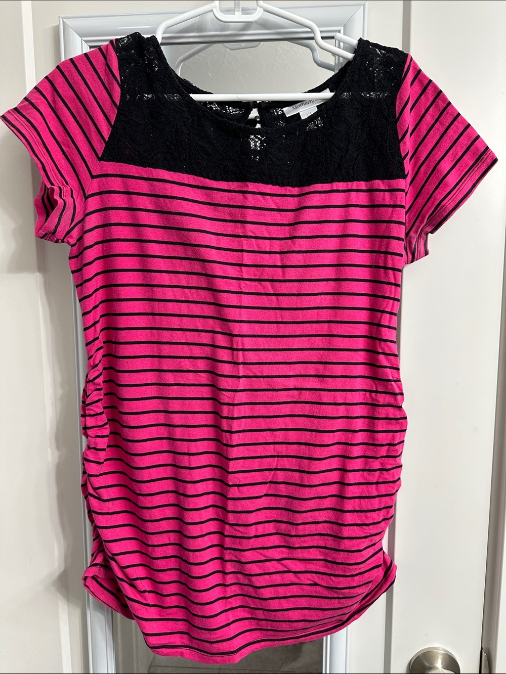 Hot Pink & Black Striped Lace motherhood maternity Top